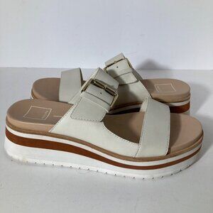 Womens Dolce Vita Macen Leather Slide Sandals Flatform Ivory Tan 10